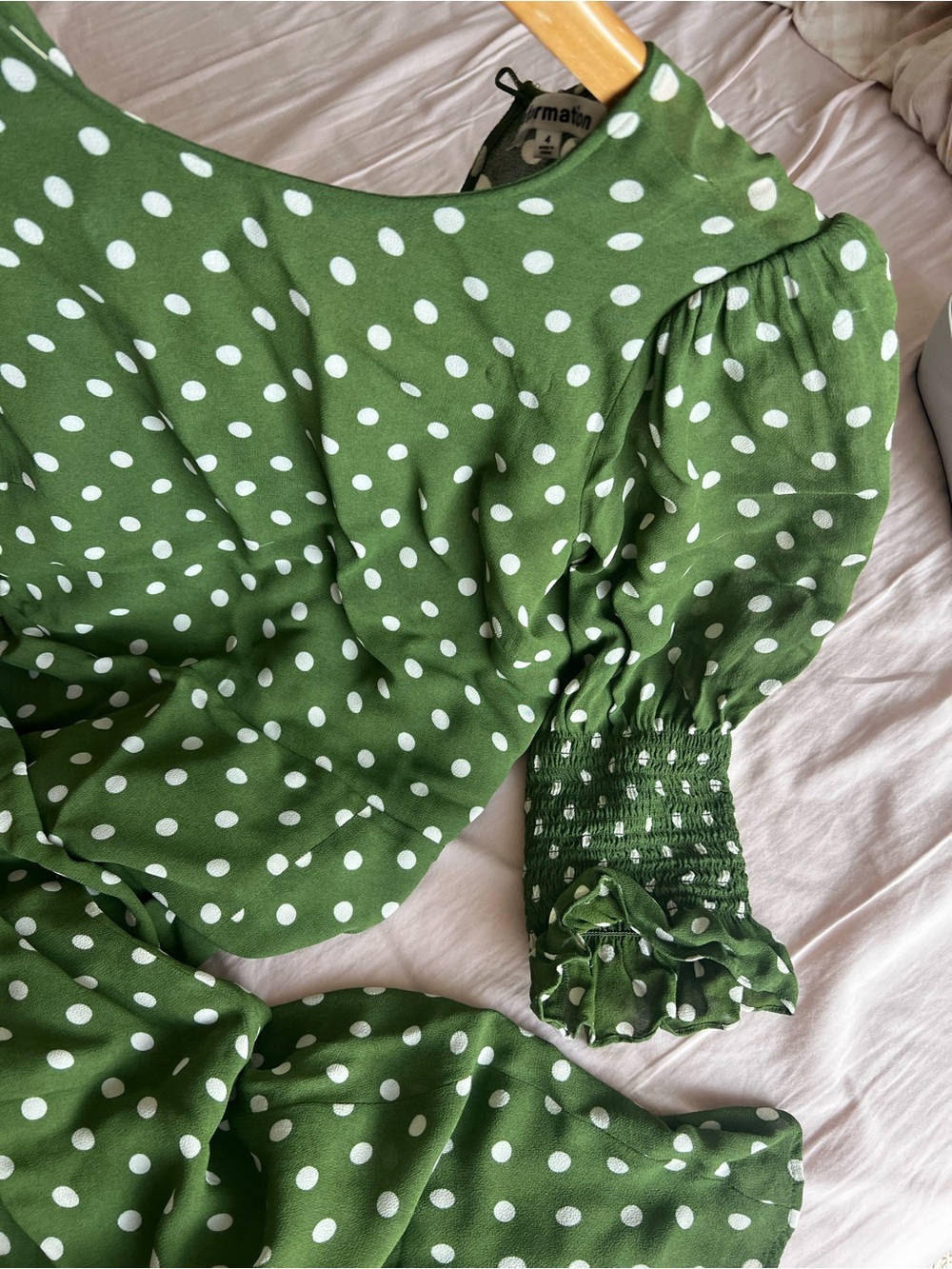 Reformation Green Polka Dot Maxi Dress with Puff Sleeves - Picture 5 of 7